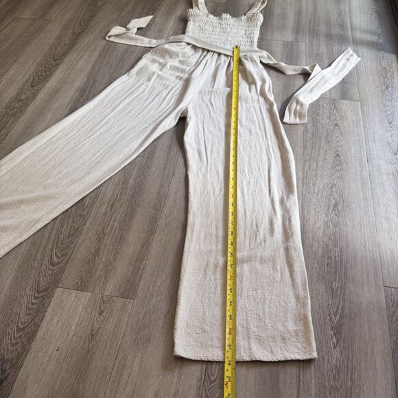 Lulus Beige Linen Blend Smocked Wide-Leg Jumpsuit Size XS Boho Euro Chic W Belt - Picture 6 of 11